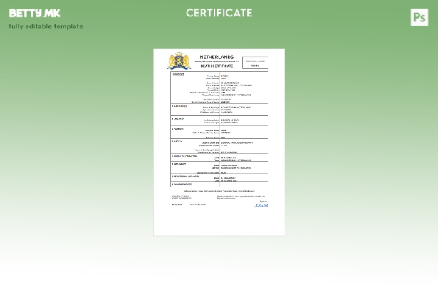 Модерен стил Холандски витален рекорд за смртен шаблон Word и PDF шаблон